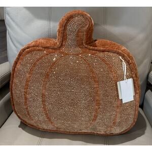 MAGASCHONI Fall Halloween Pumpkin Shaped w/ Rhinestones Glam Bling Throw Pillow